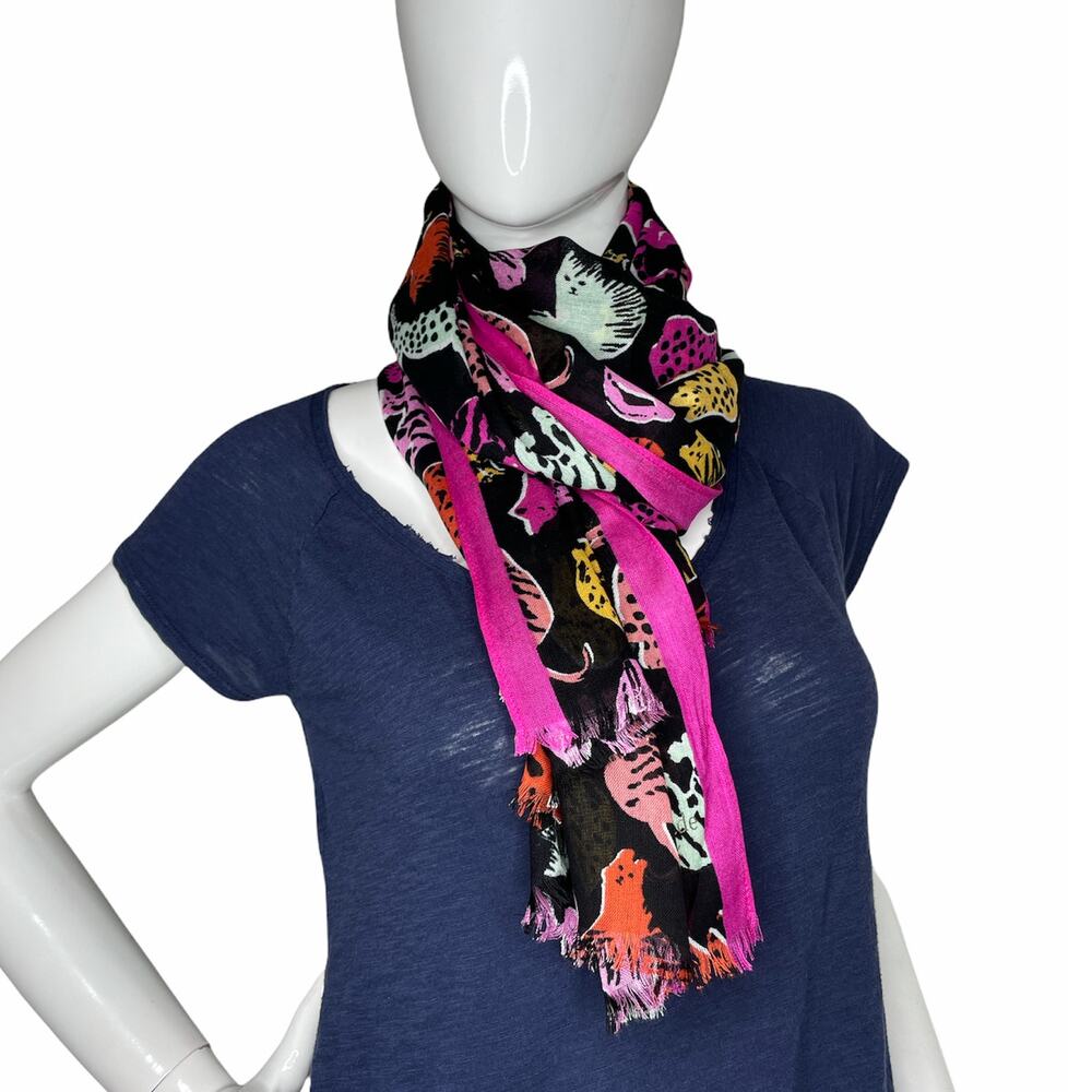 Kate Spade Cat Print Black Multi oblong scarf 80" L x 30" W